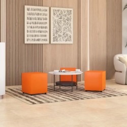 Faux Leather Cube Seating Black Faux Leather